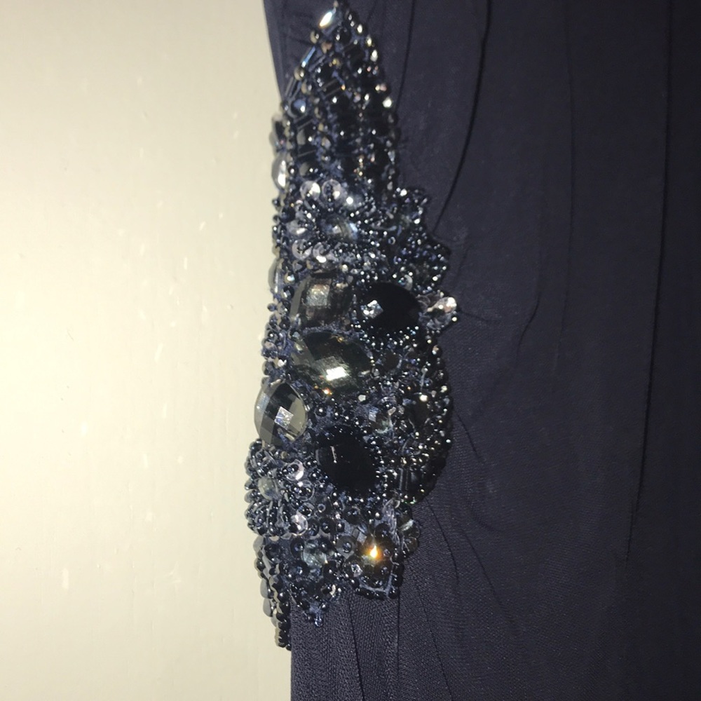 David Meister navy blue side beaded dress
